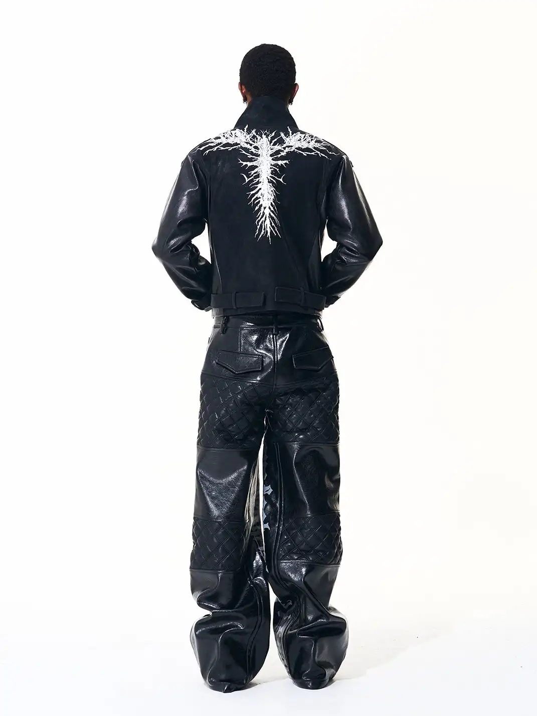 Fourth3ex | Letter Print Quilted PU Pants