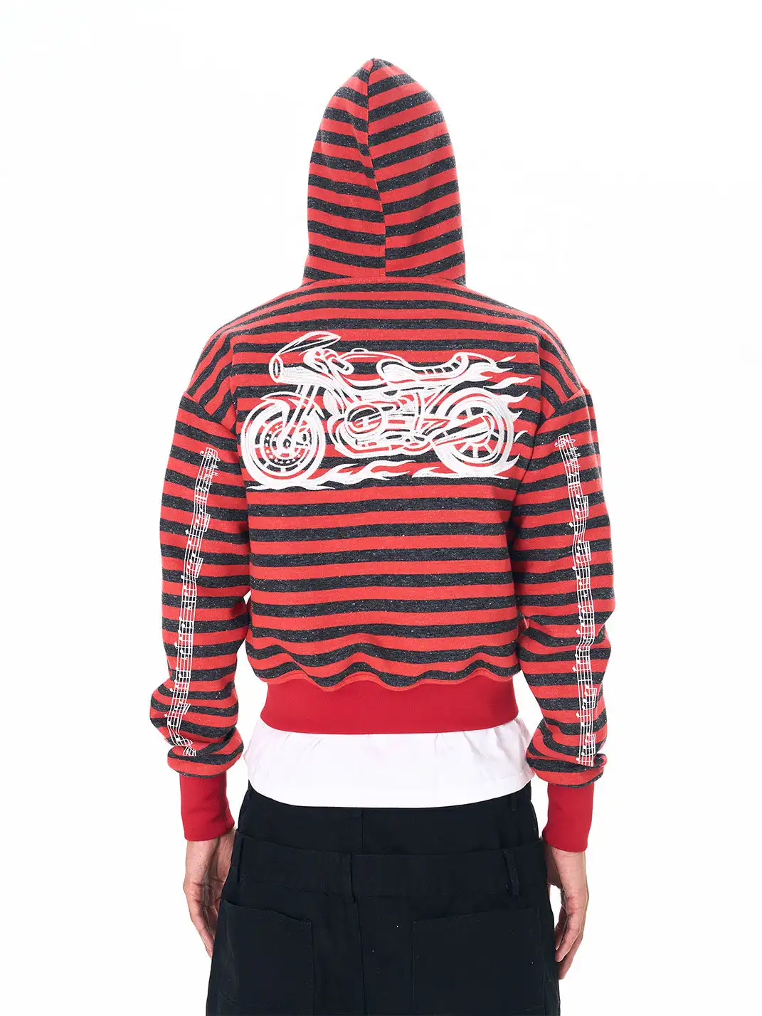 Fourth3ex | Biker Embroidery Striped Hooded Jacket