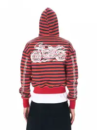 Fourth3ex | Biker Embroidery Striped Hooded Jacket