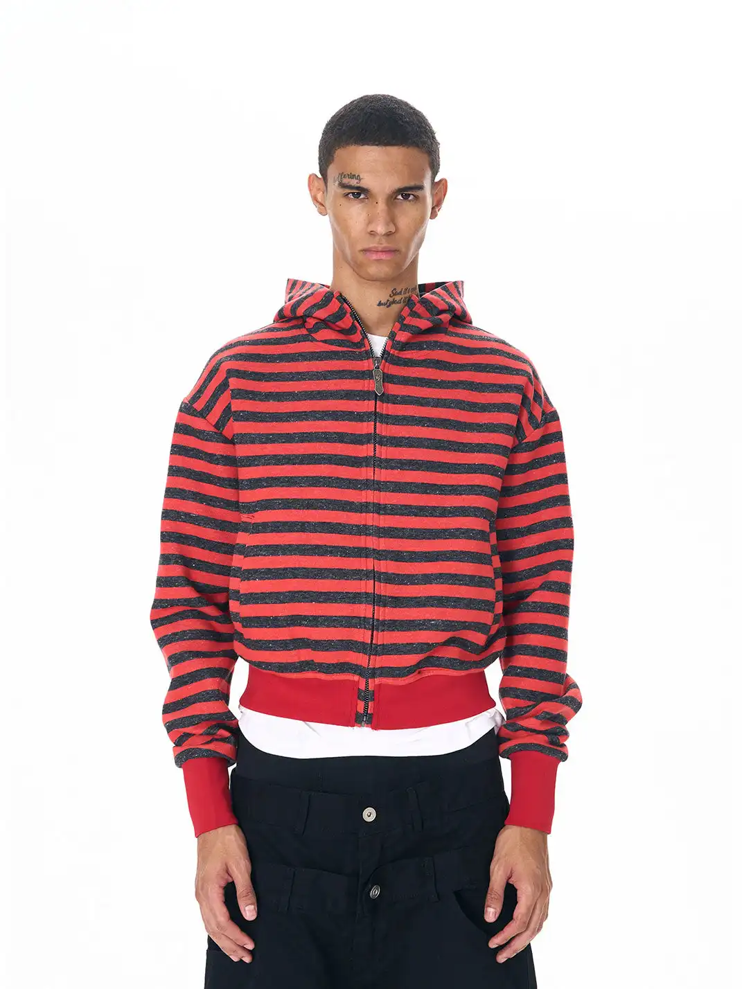 Fourth3ex | Biker Embroidery Striped Hooded Jacket