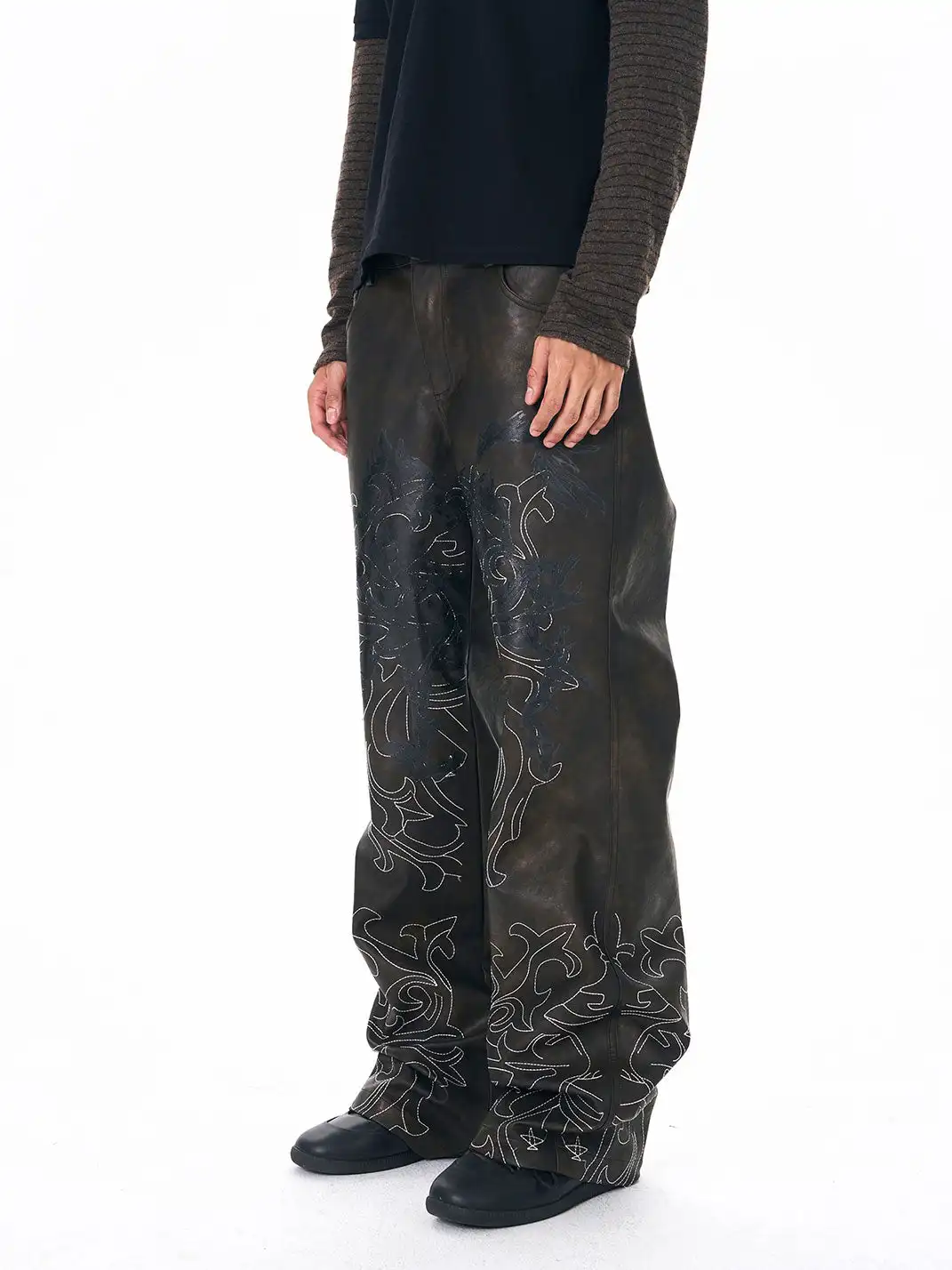 Fourth3ex | Hand-Painted War Horse Distressed Leather Pants