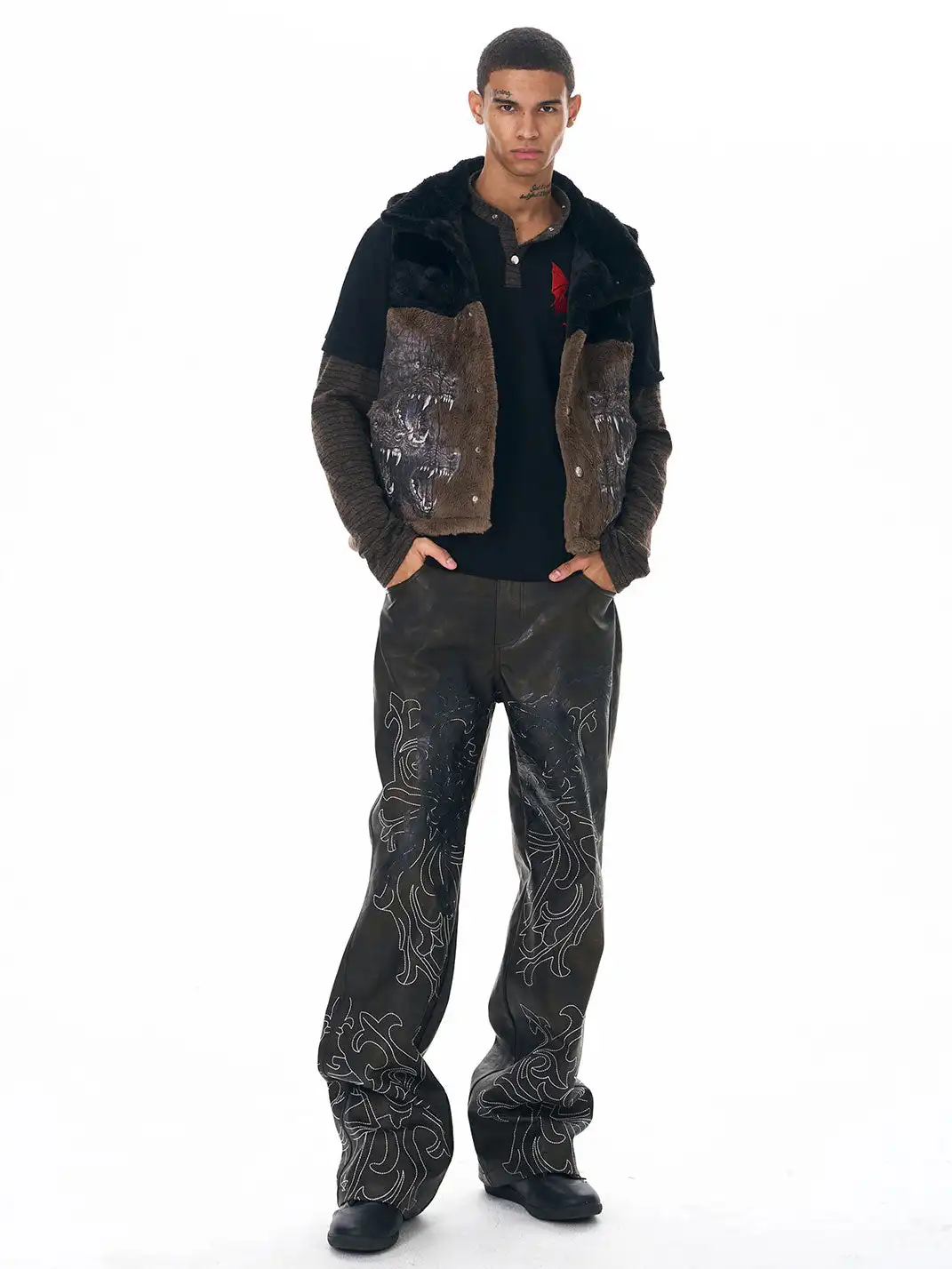 Fourth3ex | Hand-Painted War Horse Distressed Leather Pants