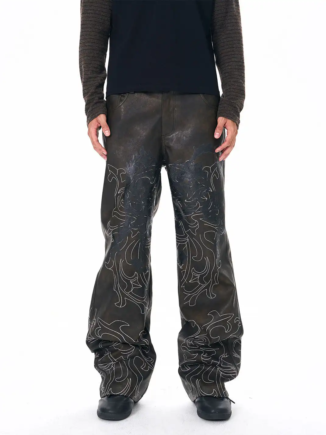Fourth3ex | Hand-Painted War Horse Distressed Leather Pants