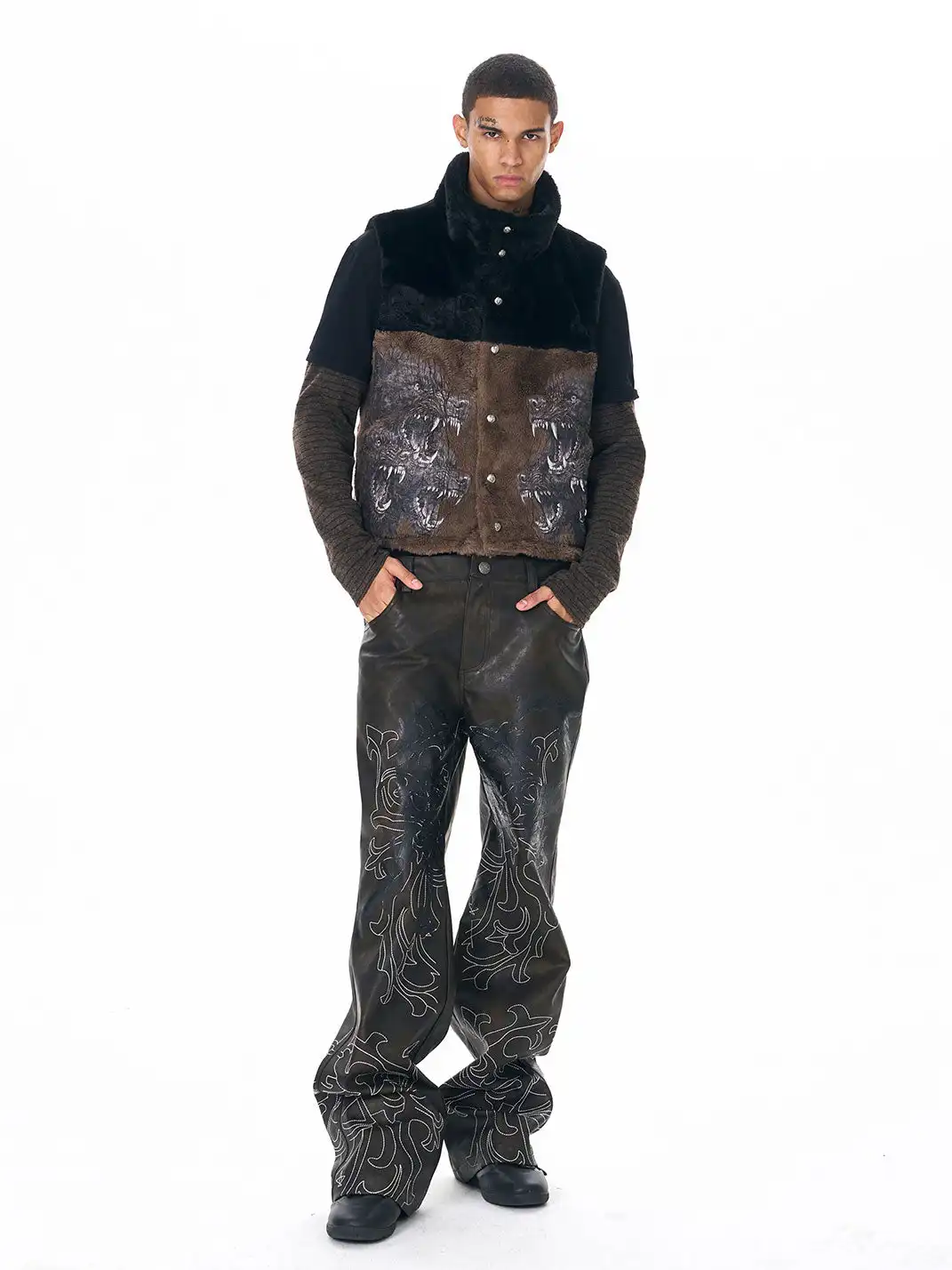 Fourth3ex | Hand-Painted War Horse Distressed Leather Pants