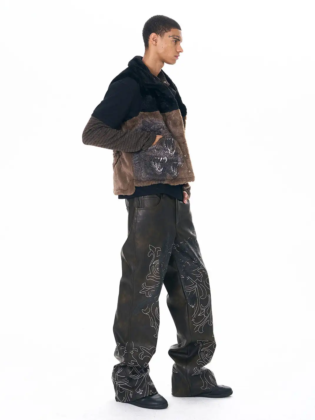 Fourth3ex | Hand-Painted War Horse Distressed Leather Pants