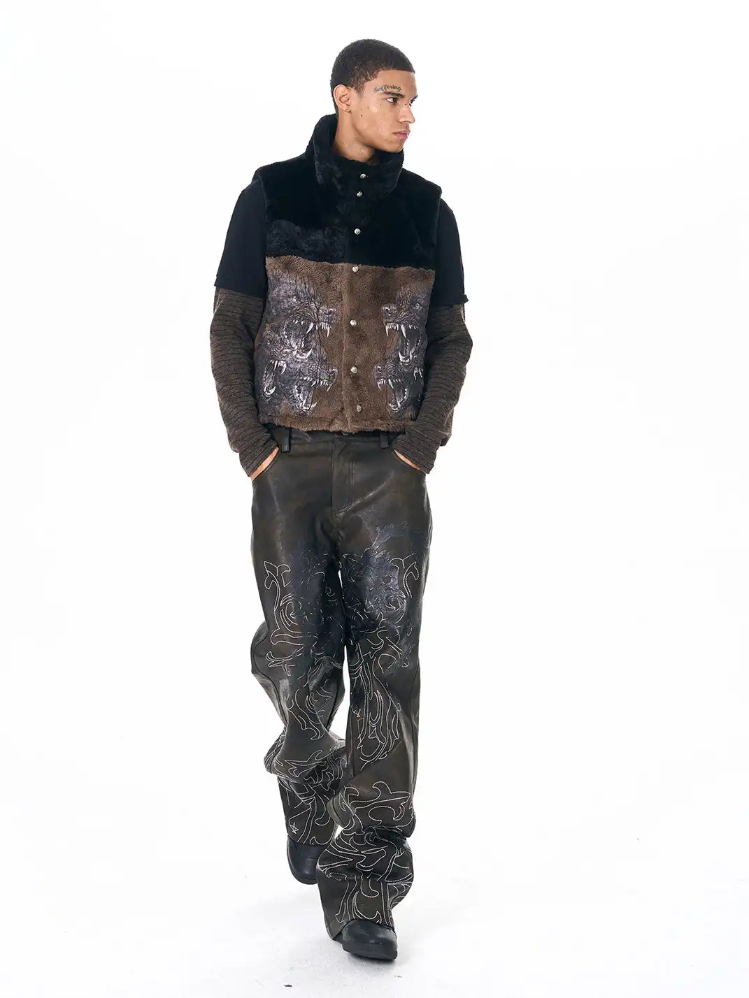 Fourth3ex | Hand-Painted War Horse Distressed Leather Pants