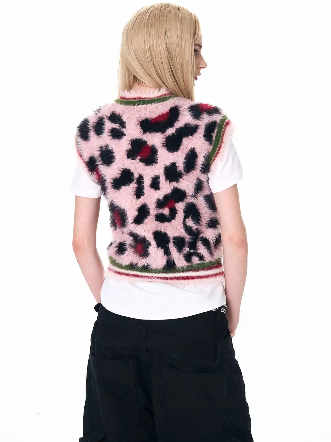 Fourth3ex | Pink Leopard Hairy Knit Vest