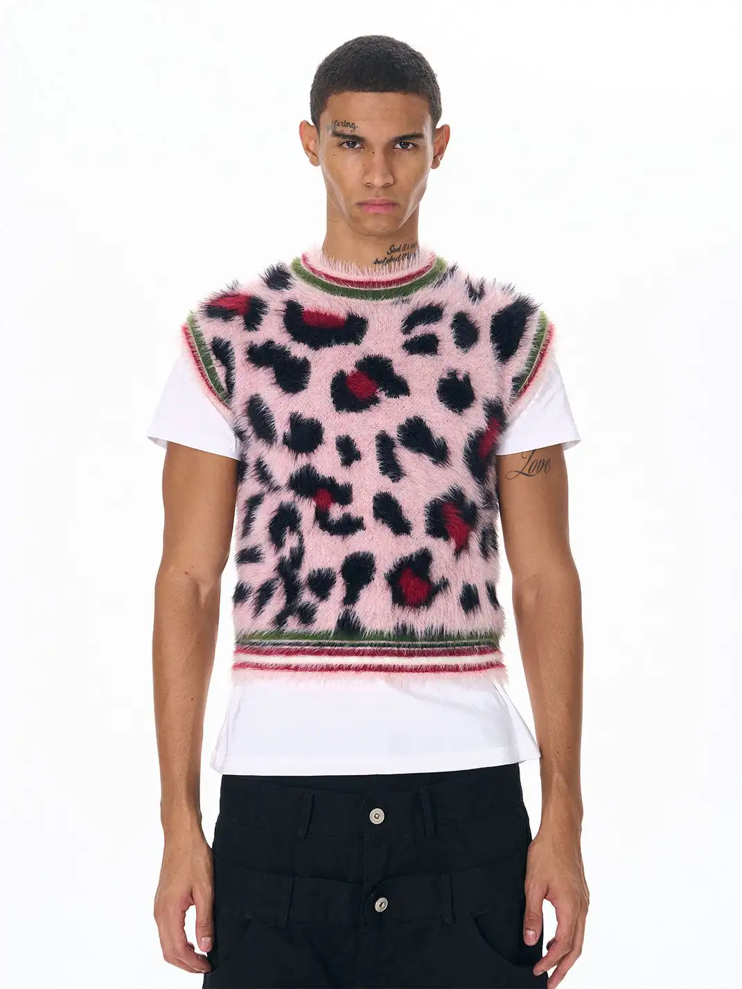 Fourth3ex | Pink Leopard Hairy Knit Vest