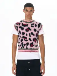 Fourth3ex | Pink Leopard Hairy Knit Vest