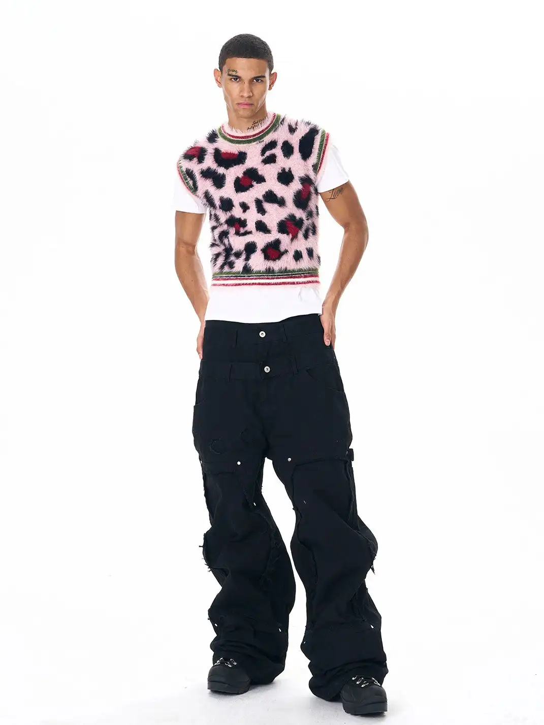 Fourth3ex | Pink Leopard Hairy Knit Vest