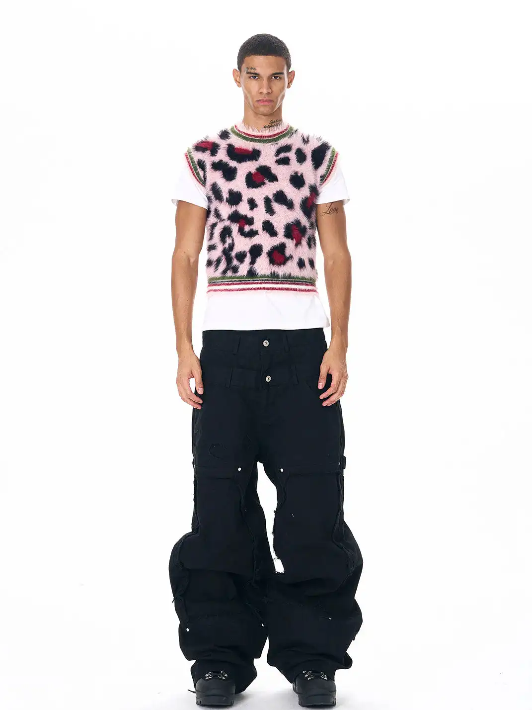 Fourth3ex | Pink Leopard Hairy Knit Vest
