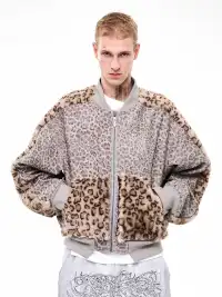 Fourth3ex | Corduroy Leopard Fur-Panel Baseball Jacket