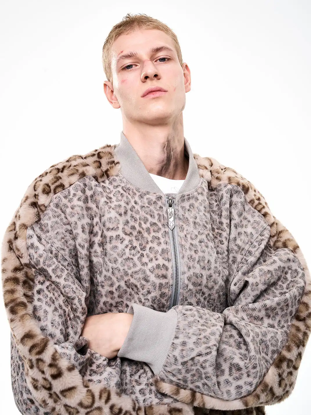 Fourth3ex | Corduroy Leopard Fur-Panel Baseball Jacket