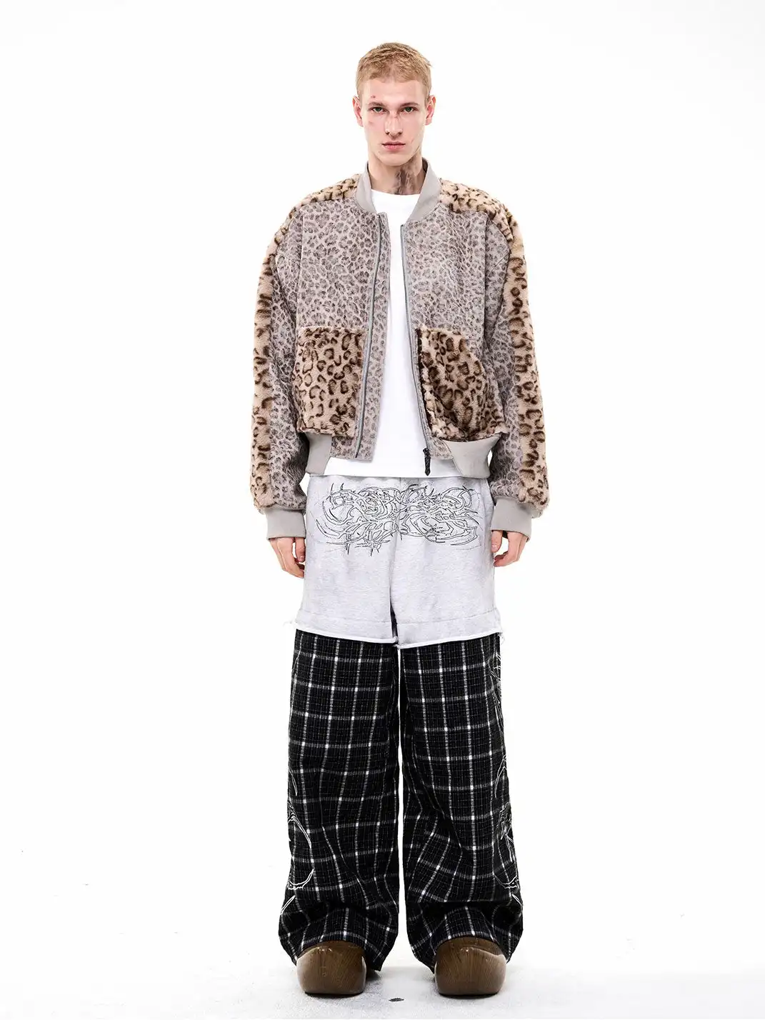 Fourth3ex | Corduroy Leopard Fur-Panel Baseball Jacket