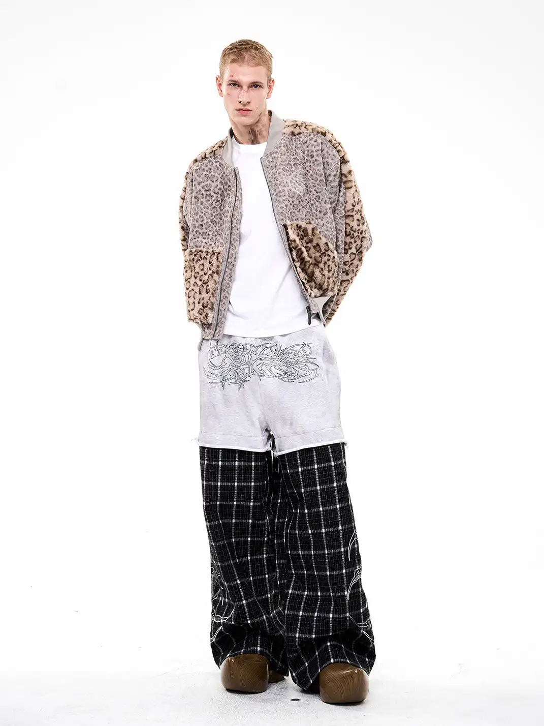 Fourth3ex | Corduroy Leopard Fur-Panel Baseball Jacket