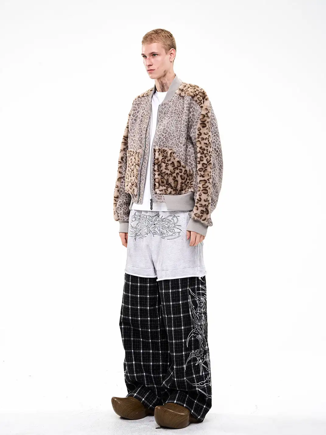 Fourth3ex | Corduroy Leopard Fur-Panel Baseball Jacket