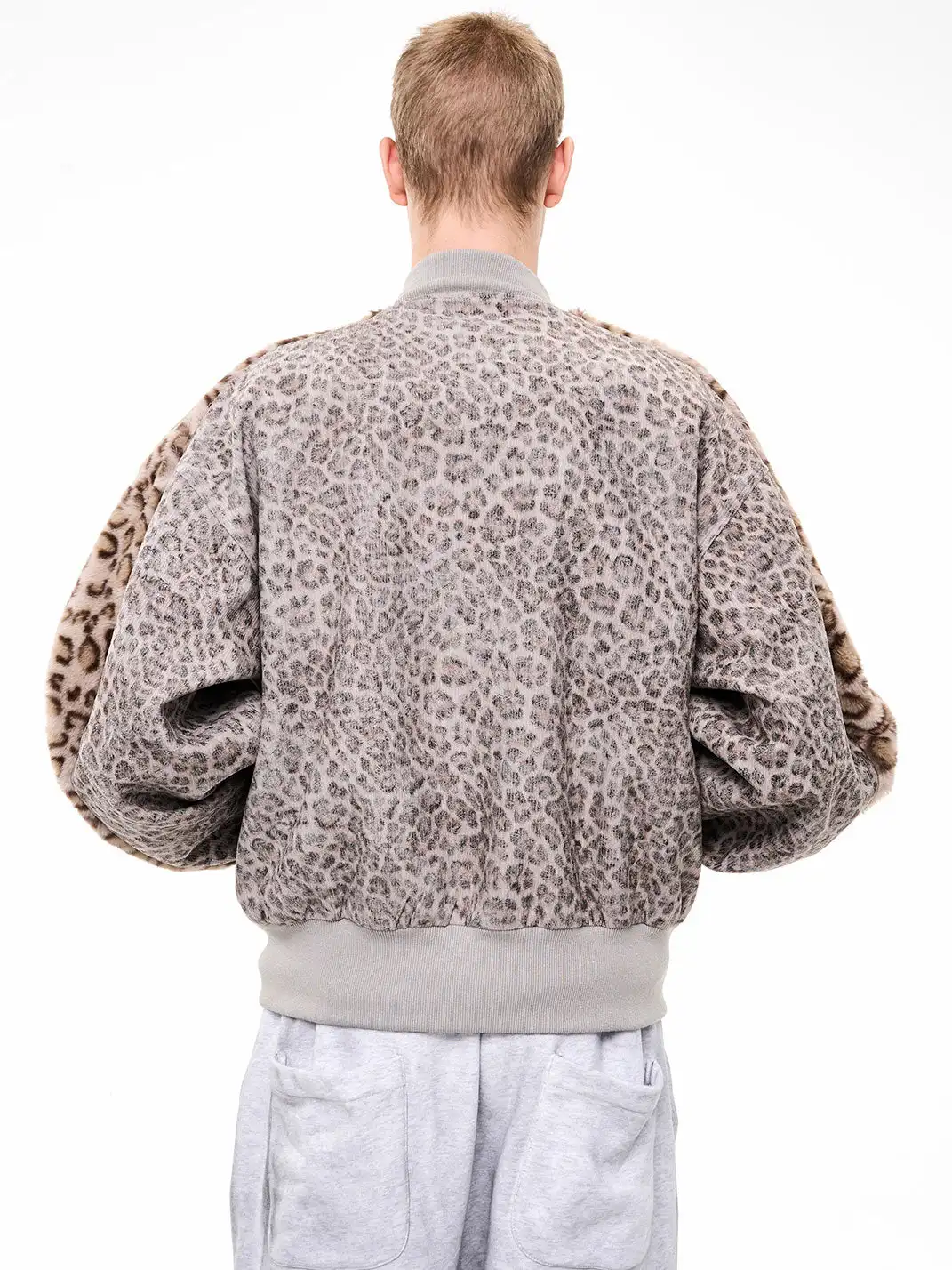 Fourth3ex | Corduroy Leopard Fur-Panel Baseball Jacket