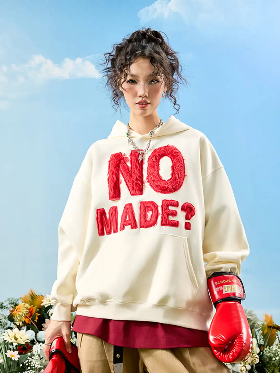 Nuthink | Retro Plush Embroidered Hoodie