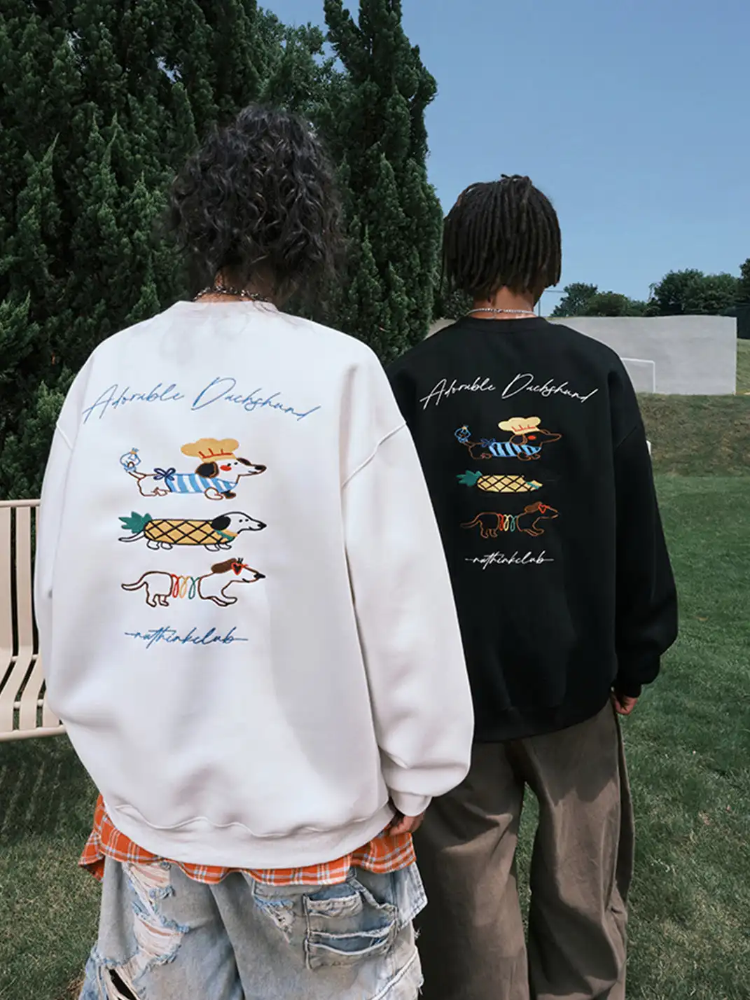 Nuthink | Dachshund Embroidered Cartoon Sweatshirt
