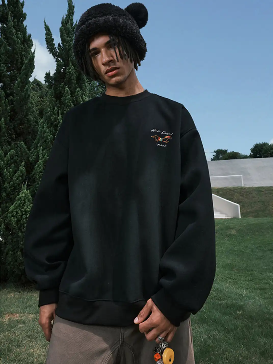 Nuthink | Dachshund Embroidered Cartoon Sweatshirt