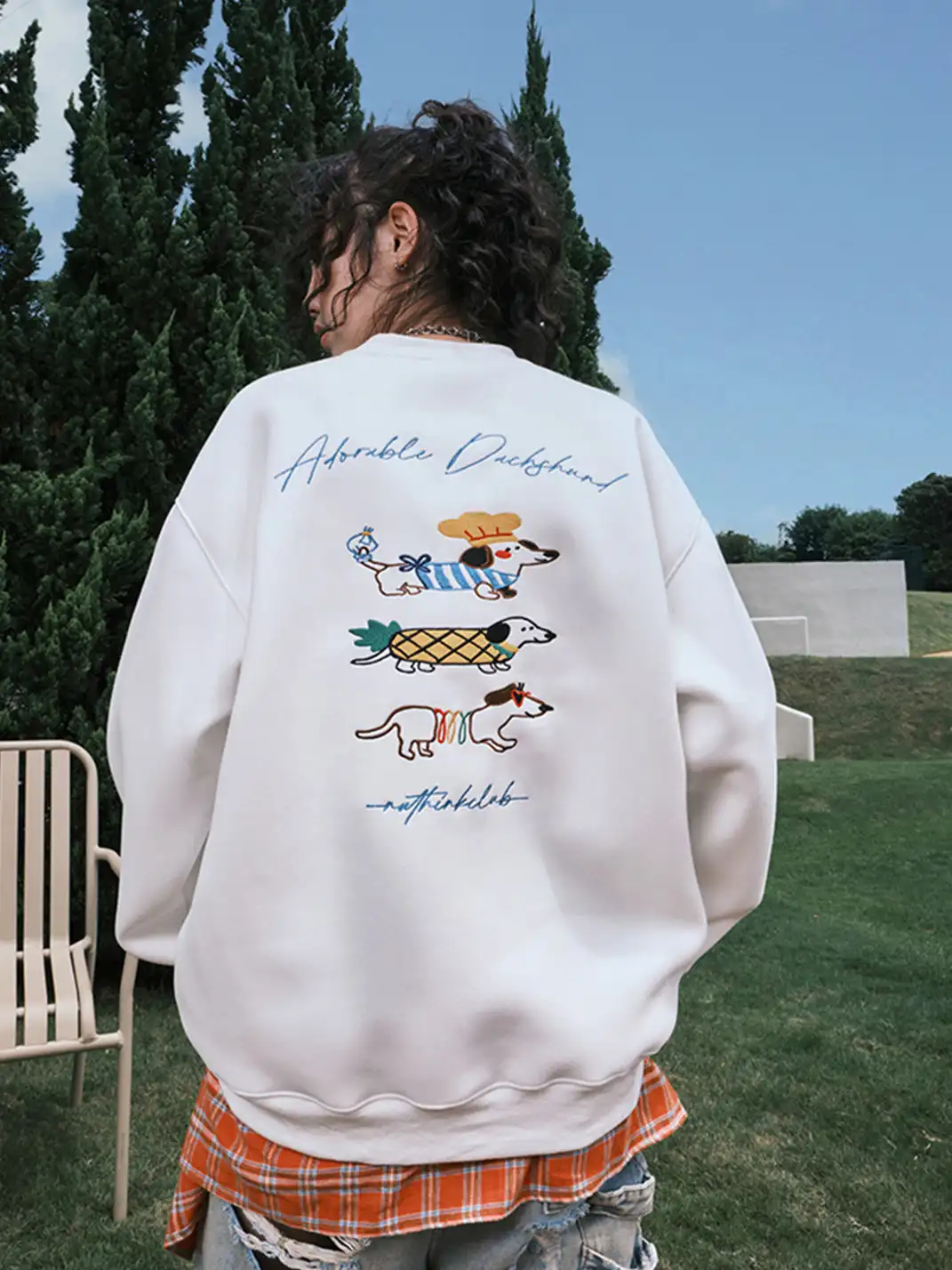 Nuthink | Dachshund Embroidered Cartoon Sweatshirt