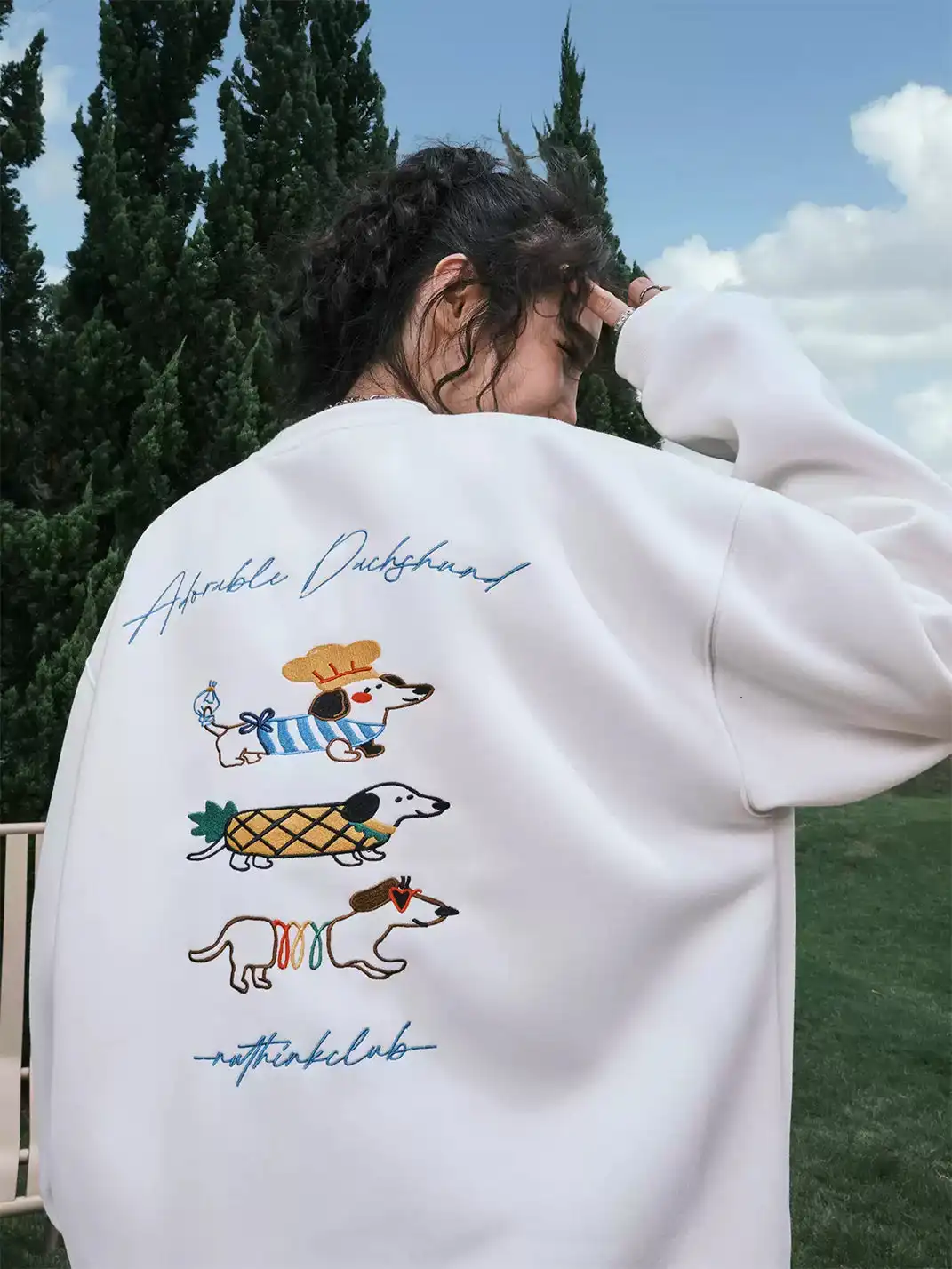 Nuthink | Dachshund Embroidered Cartoon Sweatshirt