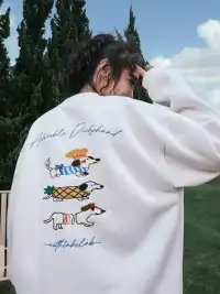 Nuthink | Dachshund Embroidered Cartoon Sweatshirt