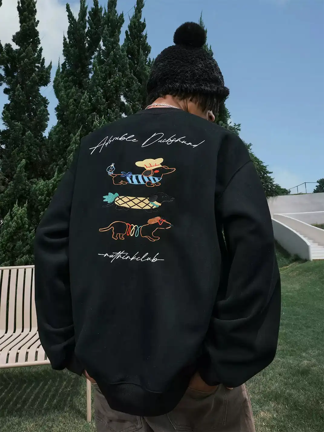Nuthink | Dachshund Embroidered Cartoon Sweatshirt