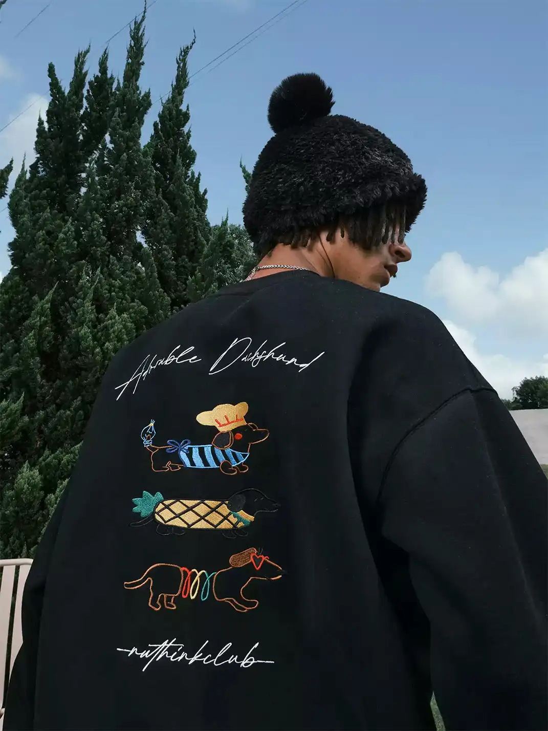 Nuthink | Dachshund Embroidered Cartoon Sweatshirt