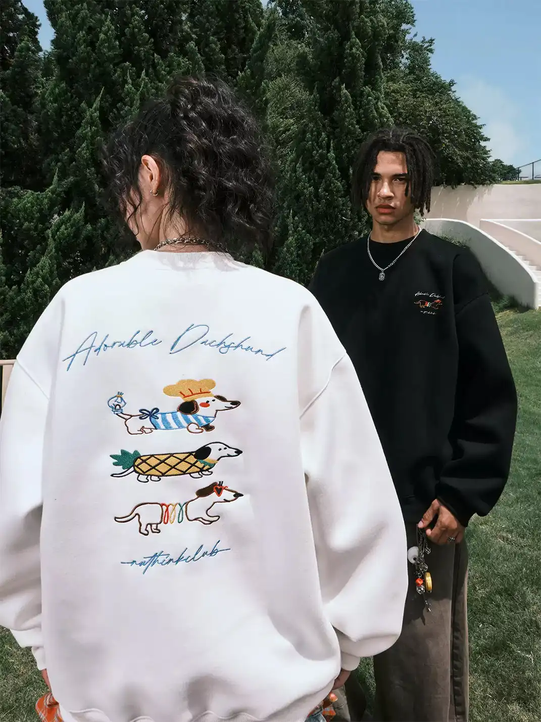 Nuthink | Dachshund Embroidered Cartoon Sweatshirt
