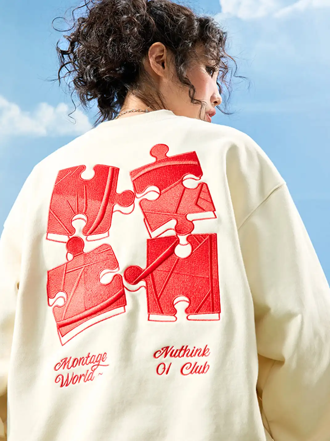 Nuthink | Puzzle Piece Embroidered Crewneck Sweatshirt