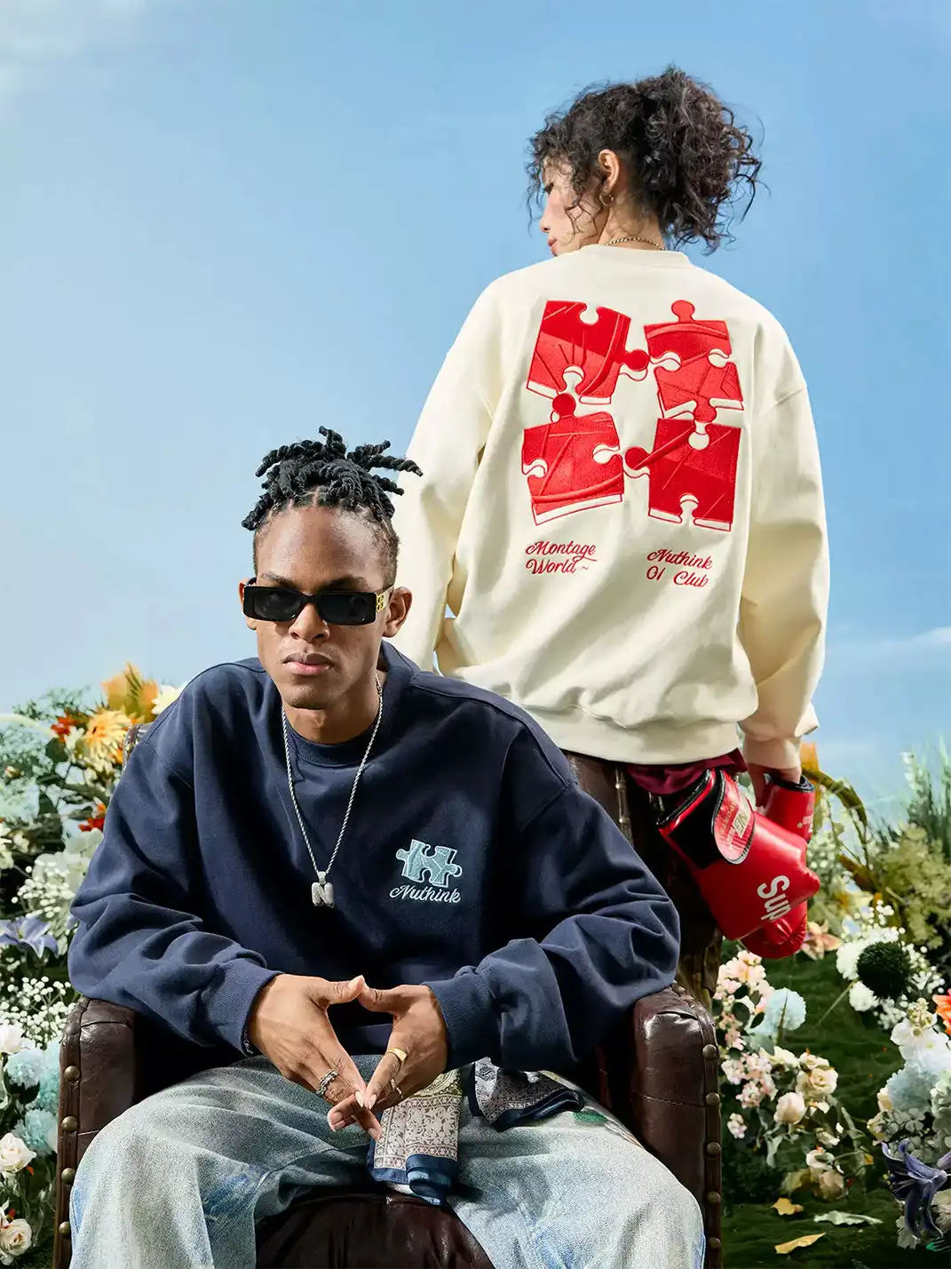 Nuthink | Puzzle Piece Embroidered Crewneck Sweatshirt