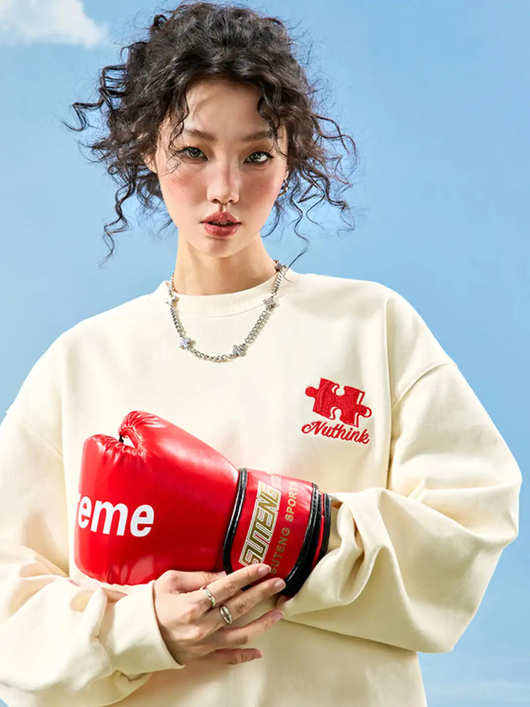 Nuthink | Puzzle Piece Embroidered Crewneck Sweatshirt