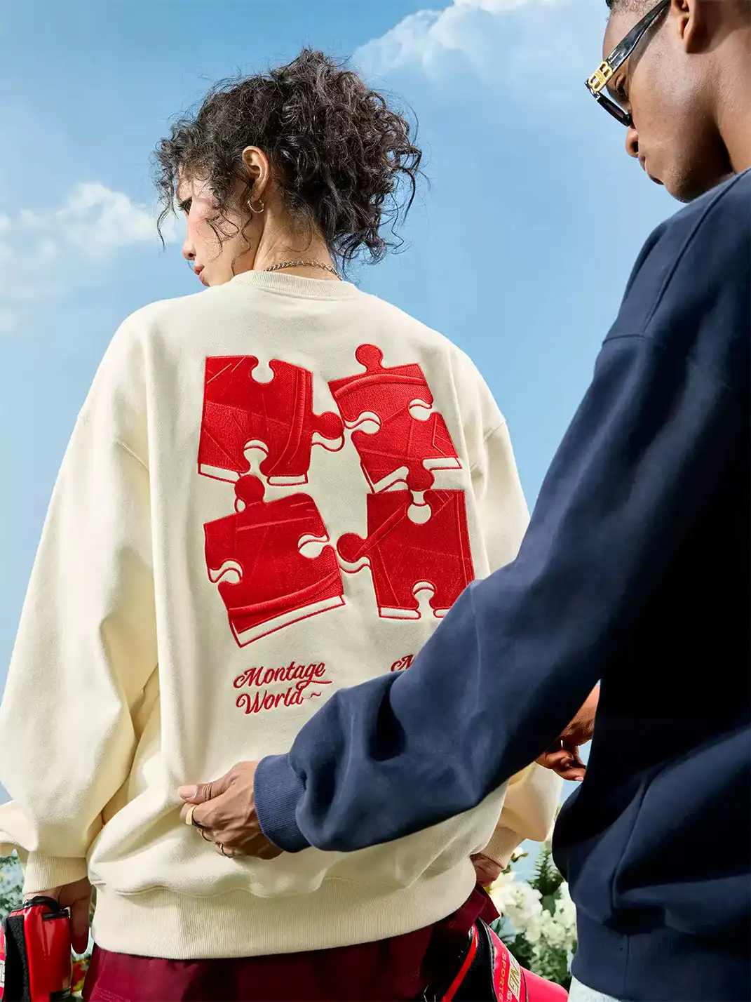 Nuthink | Puzzle Piece Embroidered Crewneck Sweatshirt