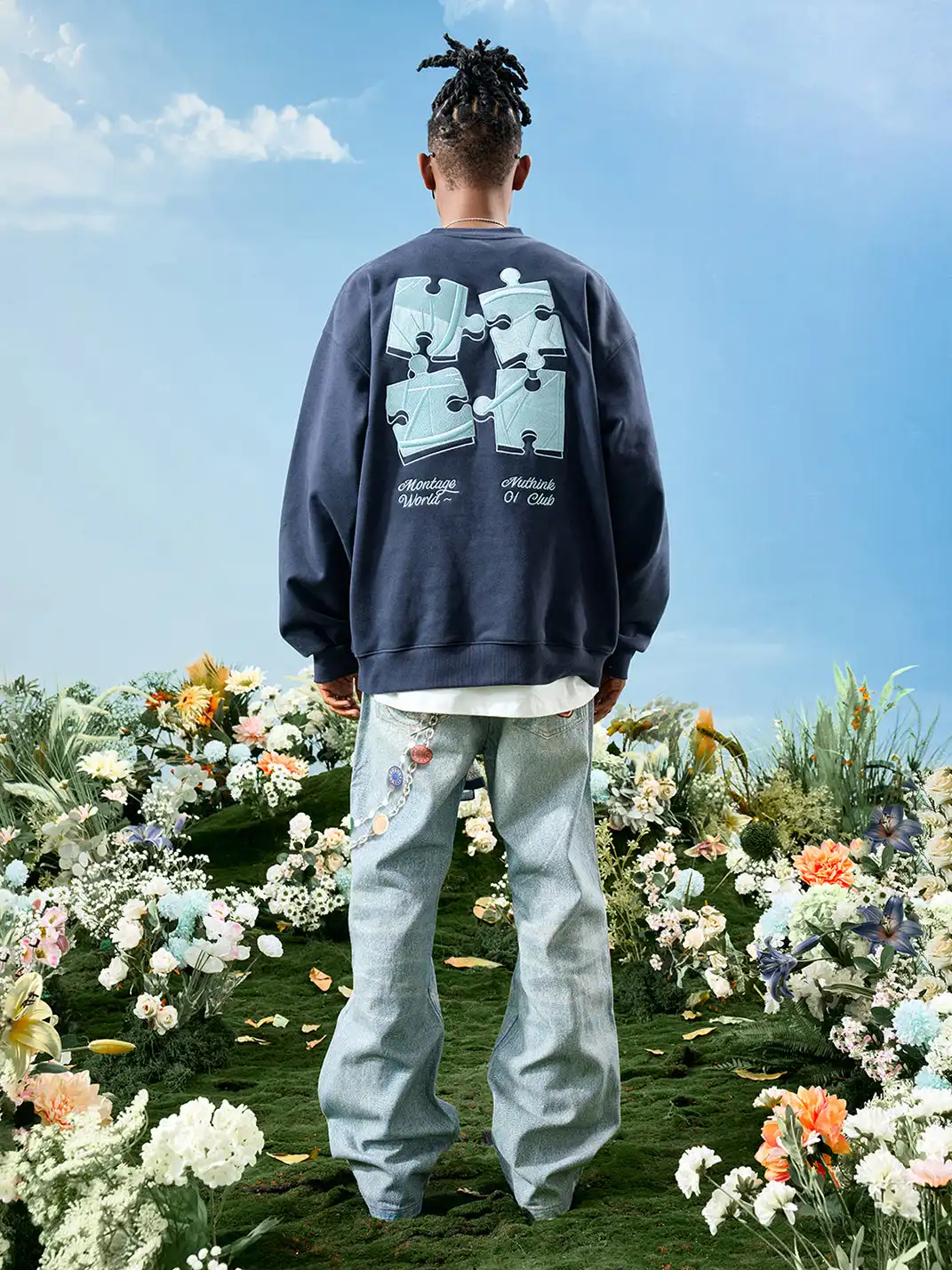 Nuthink | Puzzle Piece Embroidered Crewneck Sweatshirt