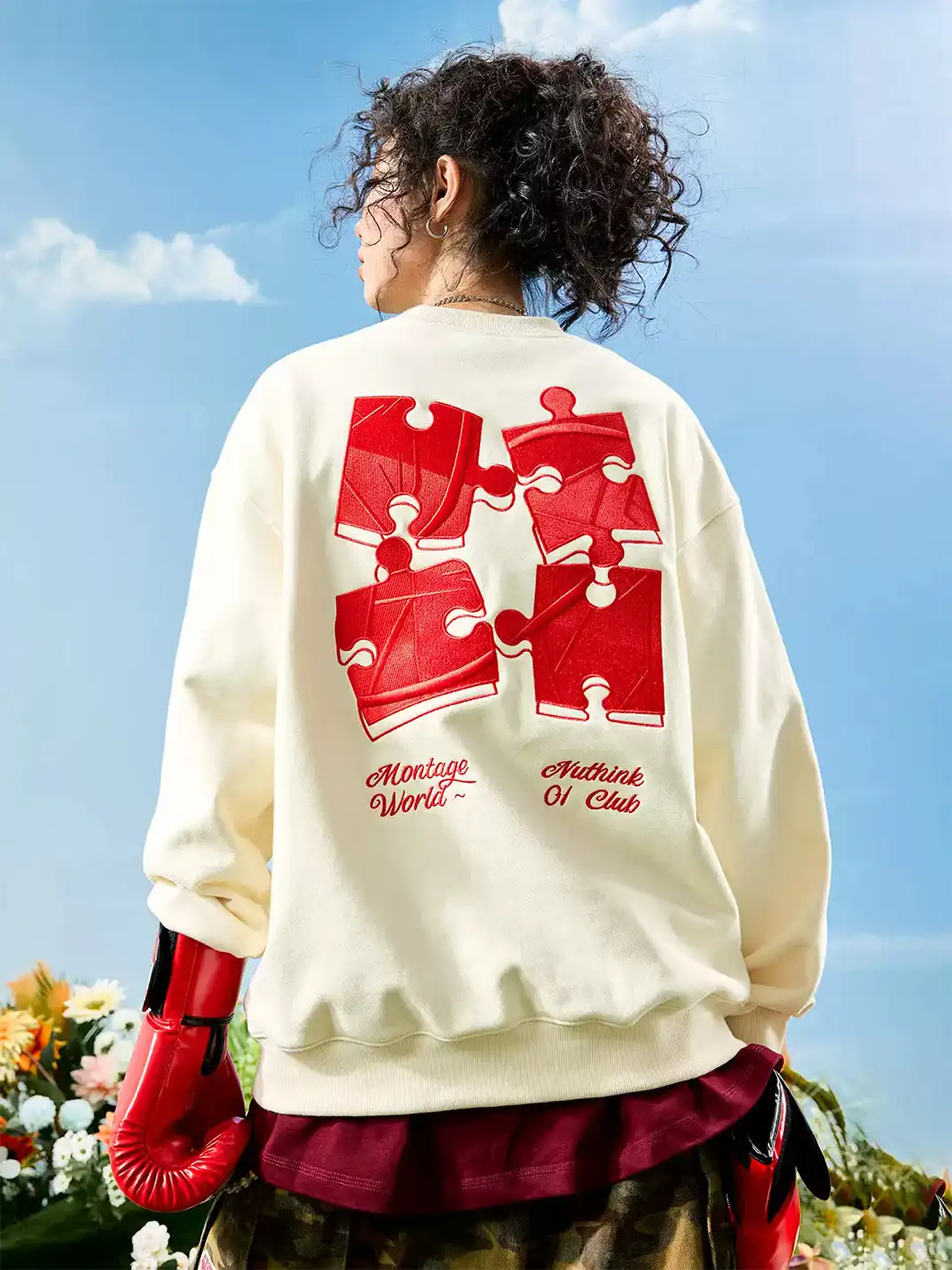 Nuthink | Puzzle Piece Embroidered Crewneck Sweatshirt