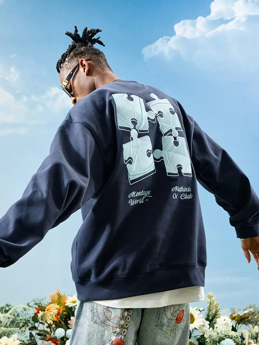 Nuthink | Puzzle Piece Embroidered Crewneck Sweatshirt