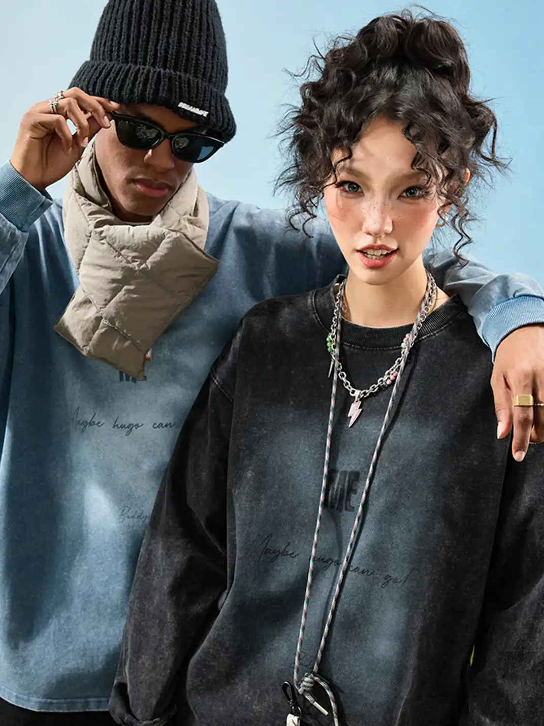 Nuthink | Washed Vintage Letter Print Long Sleeve T-shirt