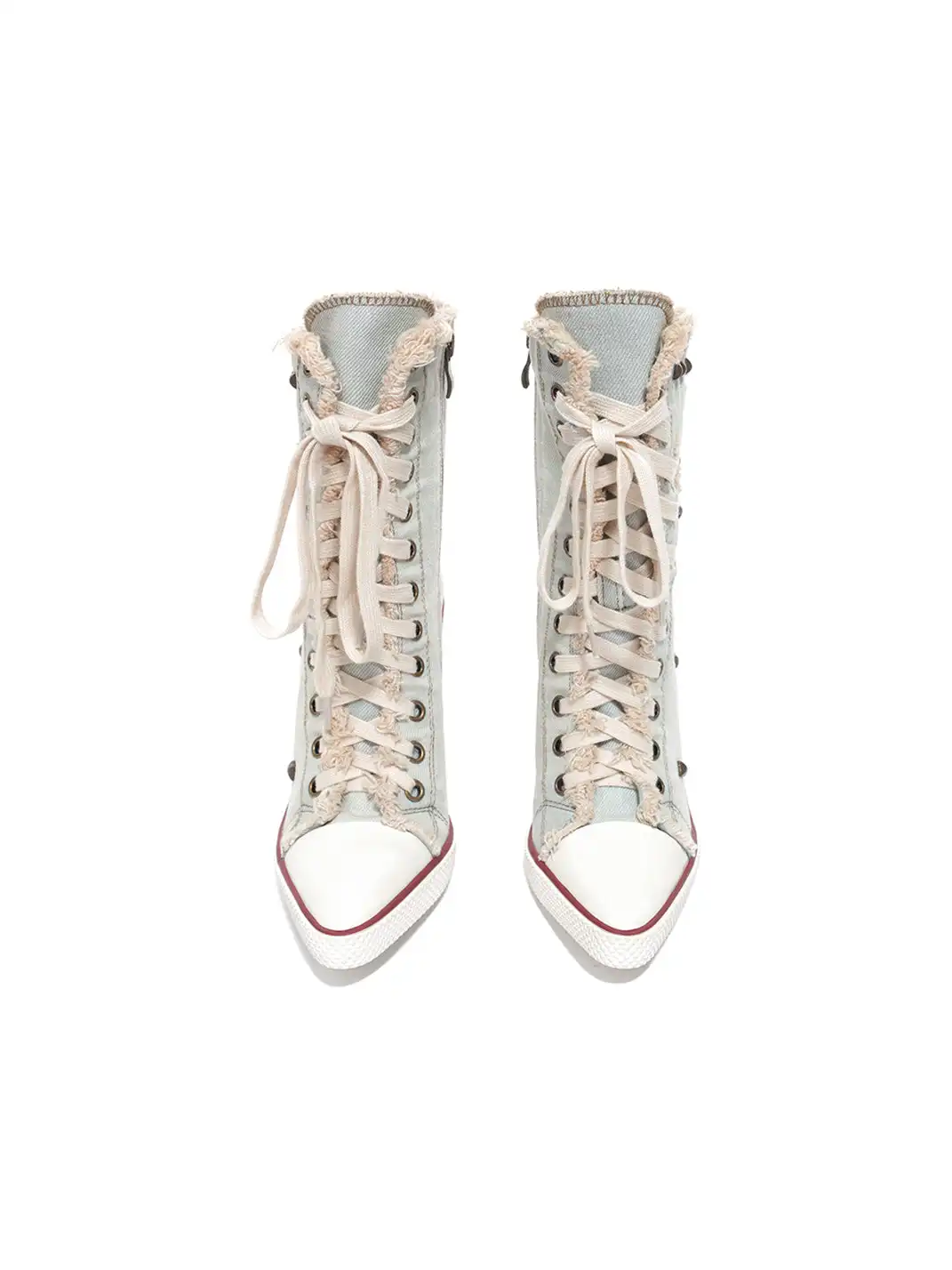UnicornBlood丨Distressed Studded Canvas High Heels
