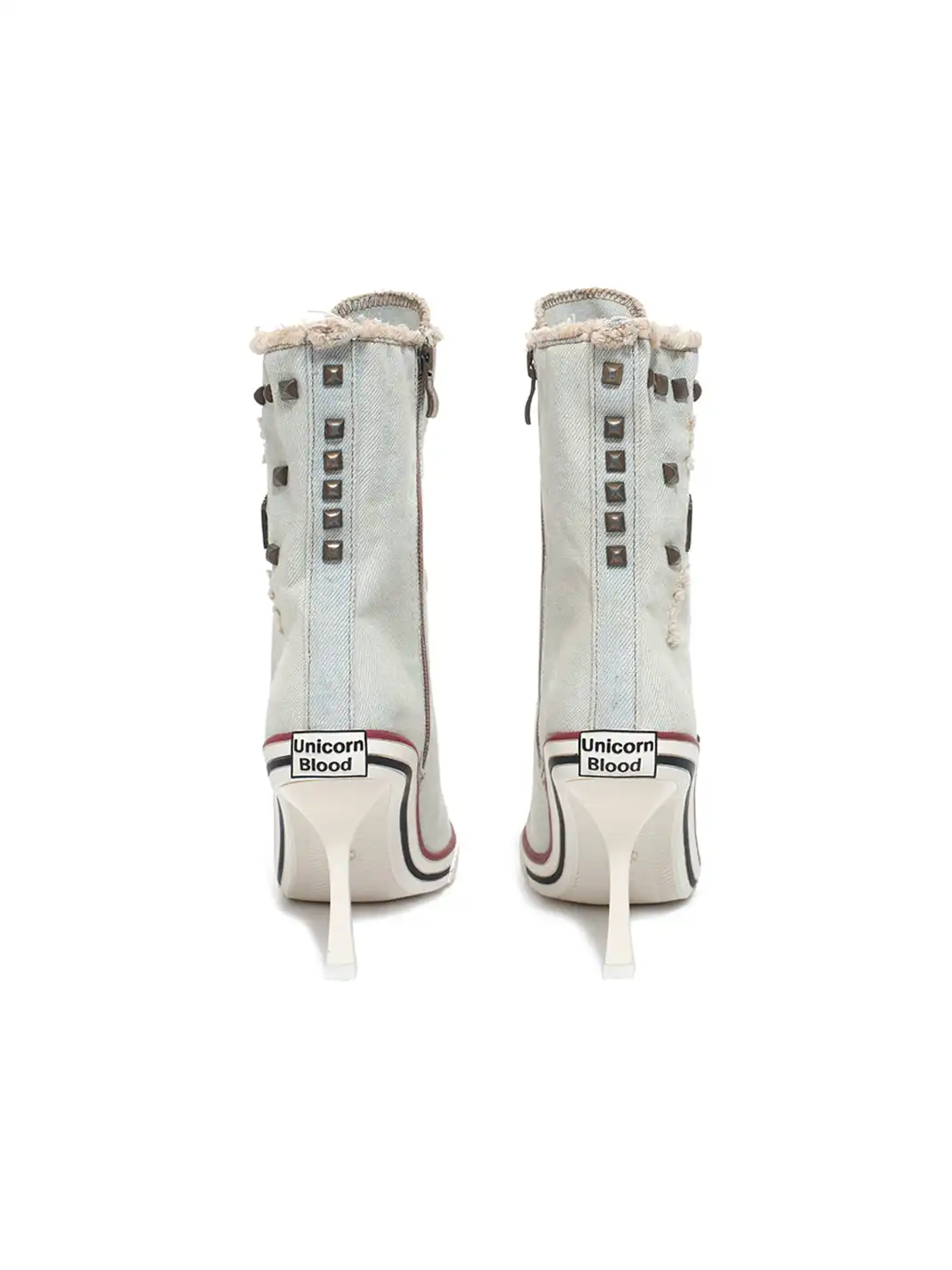 UnicornBlood丨Distressed Studded Canvas High Heels