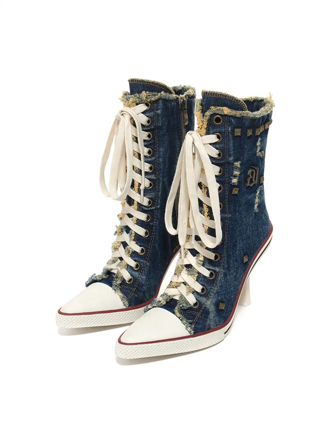UnicornBlood丨Distressed Studded Canvas High Heels
