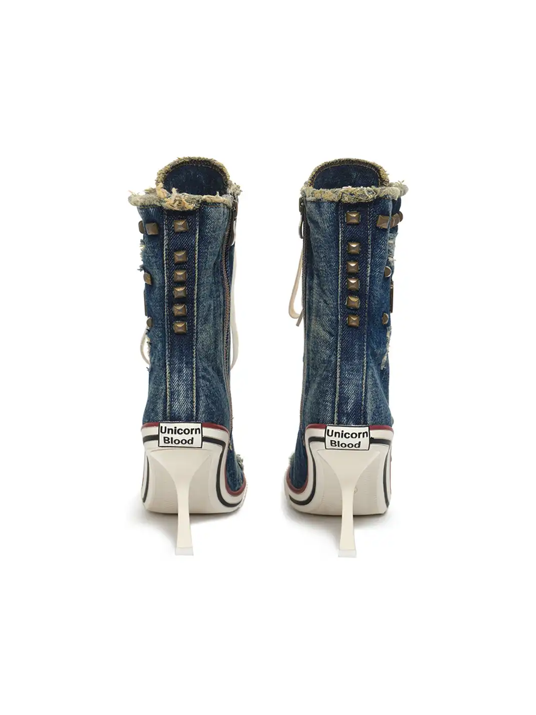 UnicornBlood丨Distressed Studded Canvas High Heels