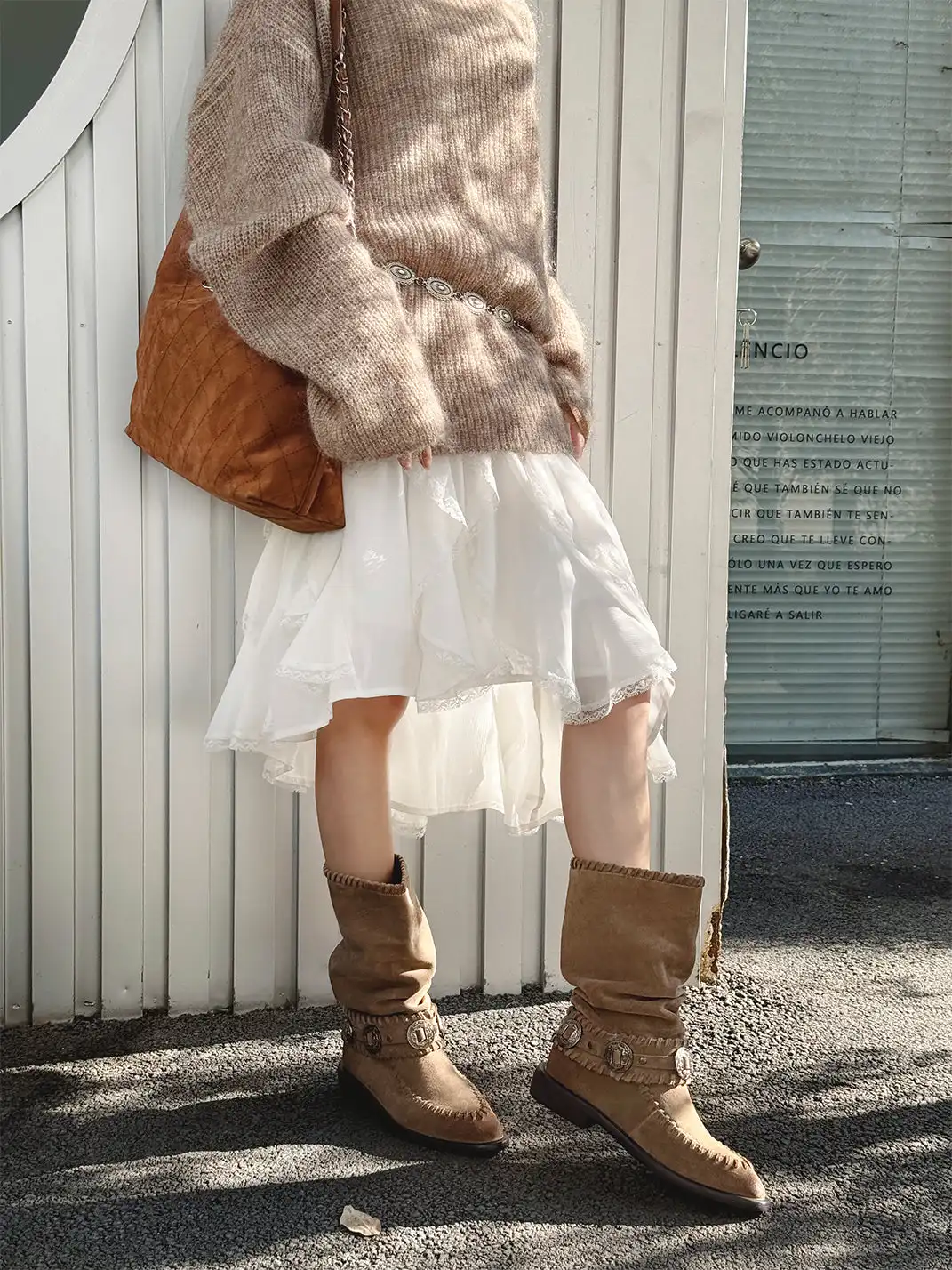 GSL | Retro Western Buckle Detail Suede Mid-calf Boots