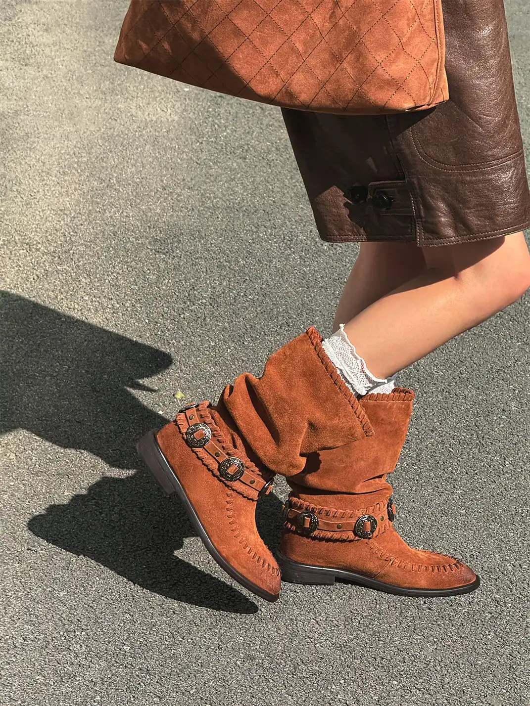 GSL | Retro Western Buckle Detail Suede Mid-calf Boots