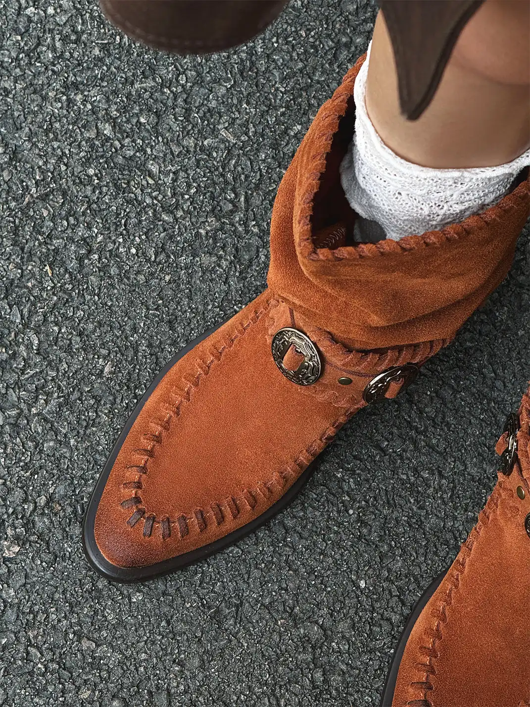 GSL | Retro Western Buckle Detail Suede Mid-calf Boots