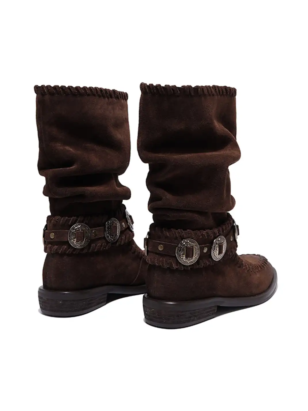 GSL | Retro Western Buckle Detail Suede Mid-calf Boots