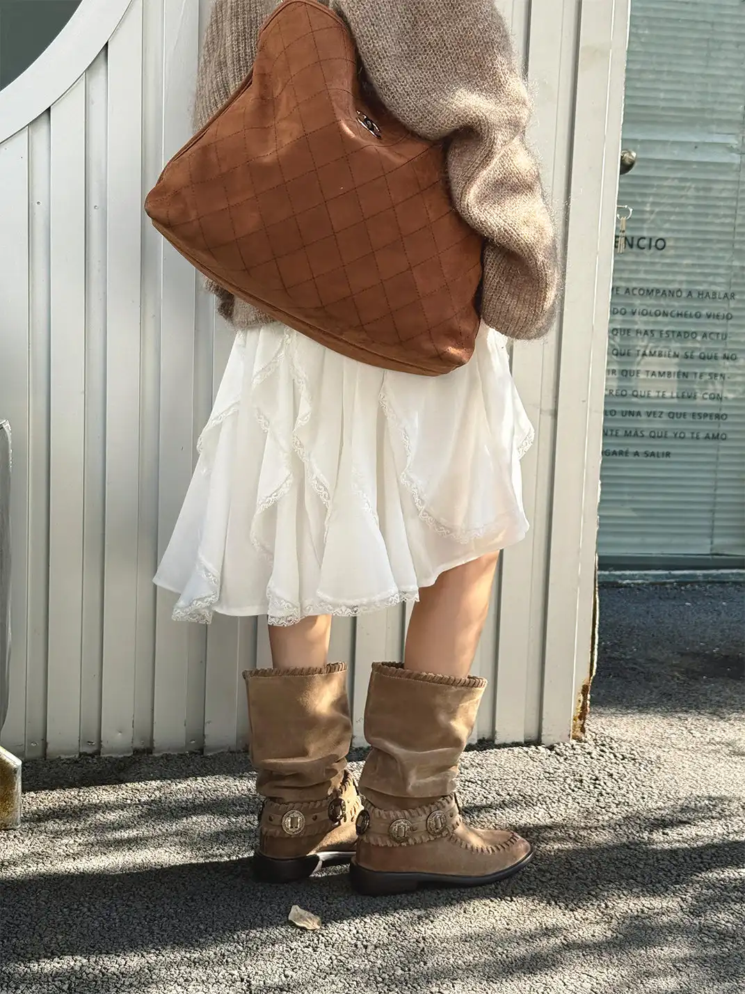 GSL | Retro Western Buckle Detail Suede Mid-calf Boots
