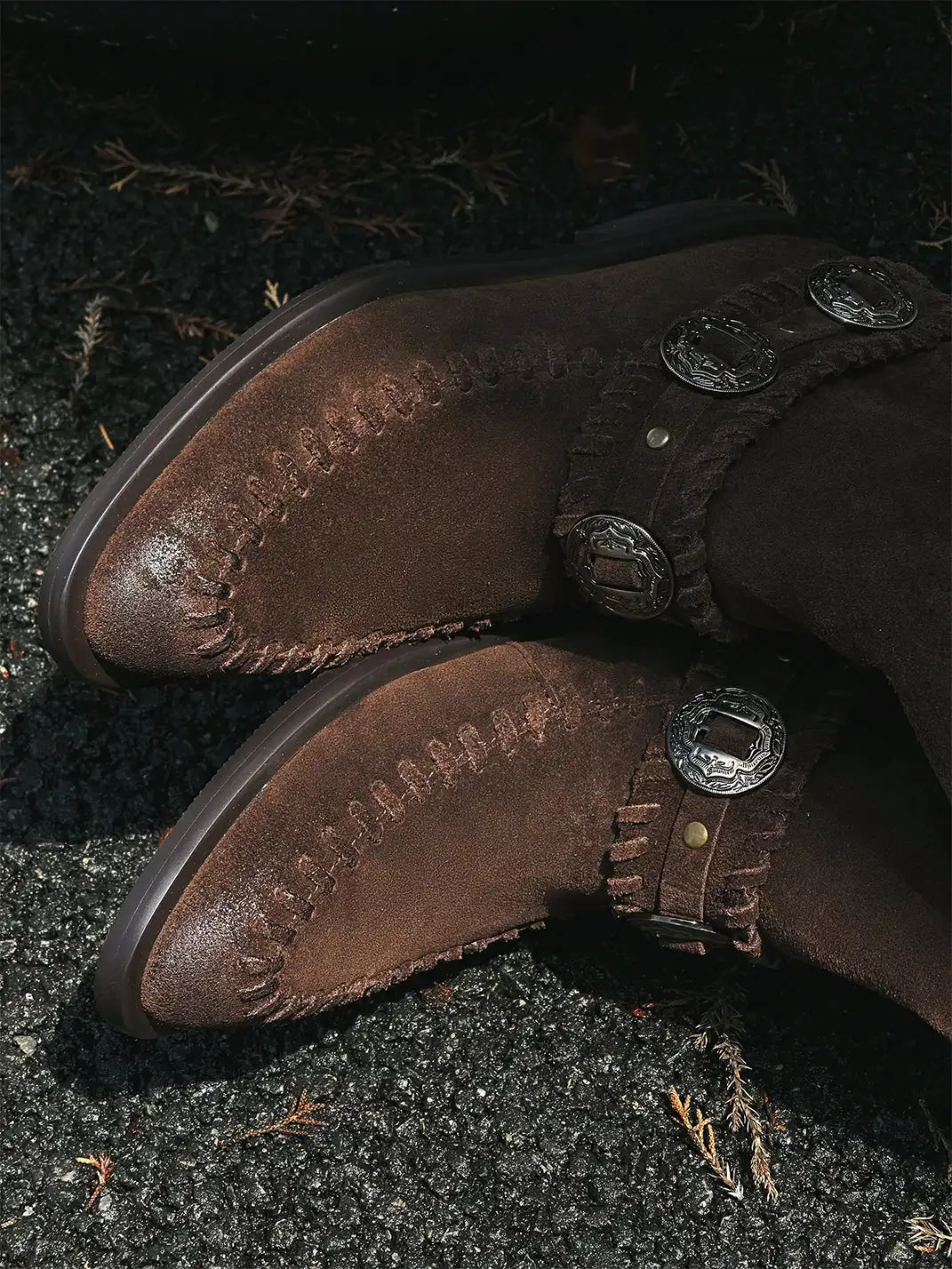 GSL | Retro Western High Shaft Suede Boots with Metal Buckles