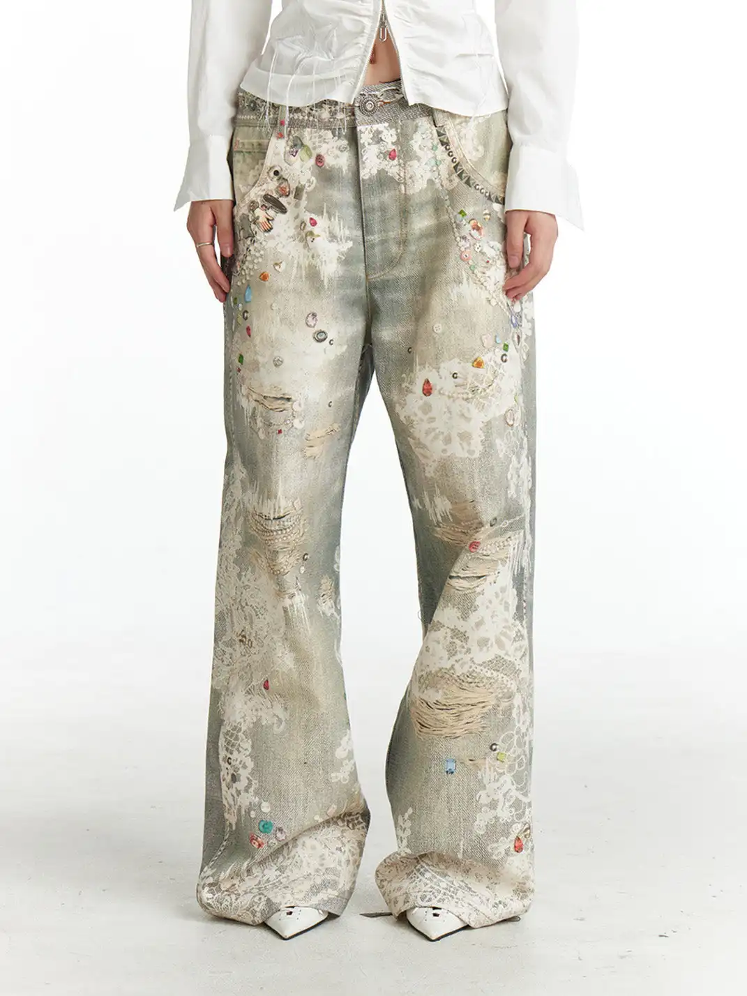 FayChui | Vintage Printed Graffiti Denim Pants