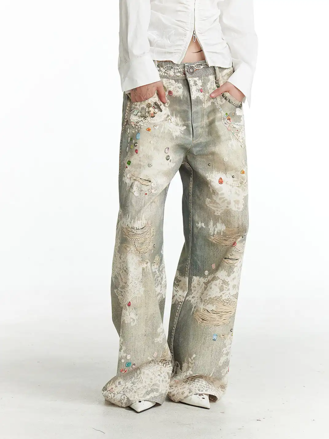 FayChui | Vintage Printed Graffiti Denim Pants